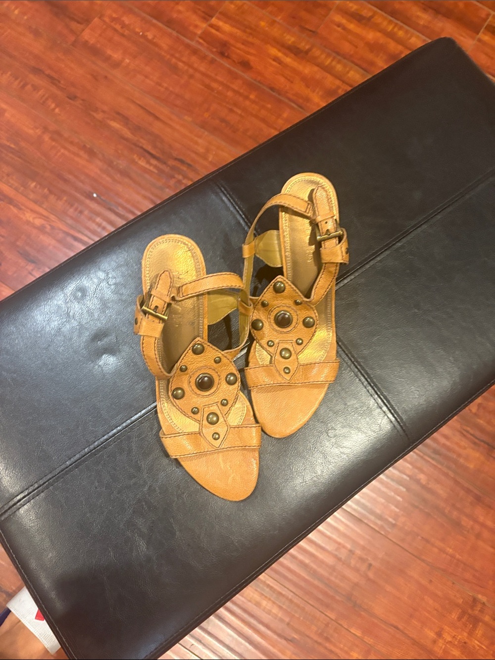Women's Tan Decorative Stud Sandals